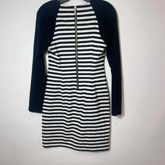 Michael Kors Womens Striped Long Sleeve Sheath Dress Black 2 Zipper Sleeve - Picture 2 of 10